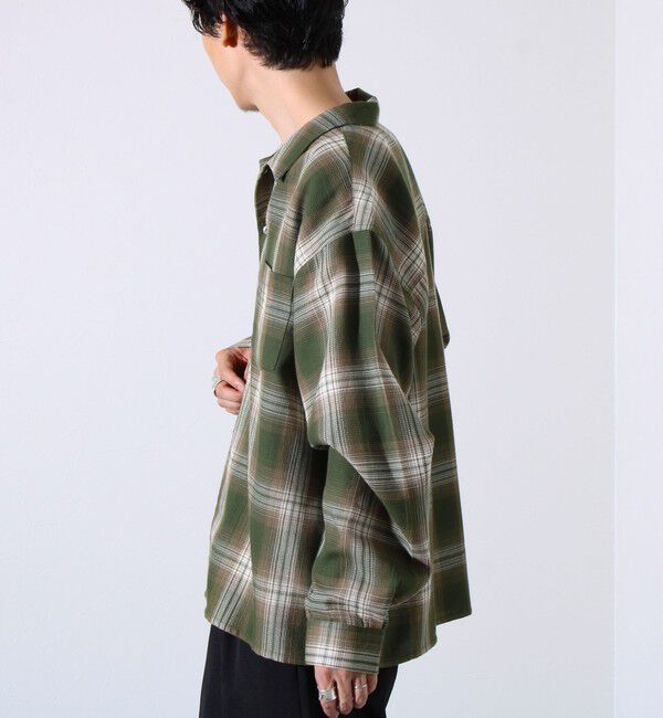 GLOSTER「【残暑にも快適なさらっとシャツ】ワッフルチェック ロングスリーブシャツ オンブレチェック」|シャツ・ブラウス|