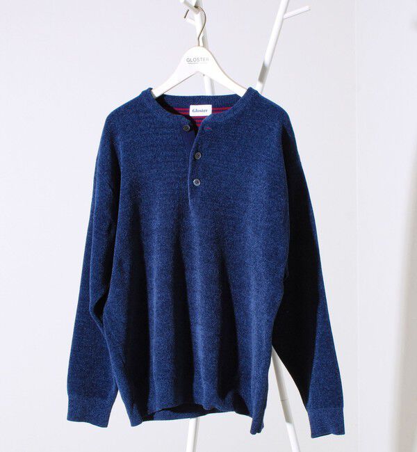 GLOSTER「【昨年人気アイテム再登場！チクチクしないニット】モールバックボーダー ヘンリーネックニット」|ニット・セーター|