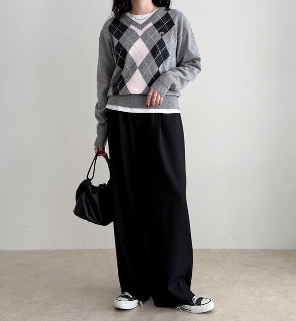 fredy emue「アーガイル柄インターシャVネックニット」|ニット・セーター|