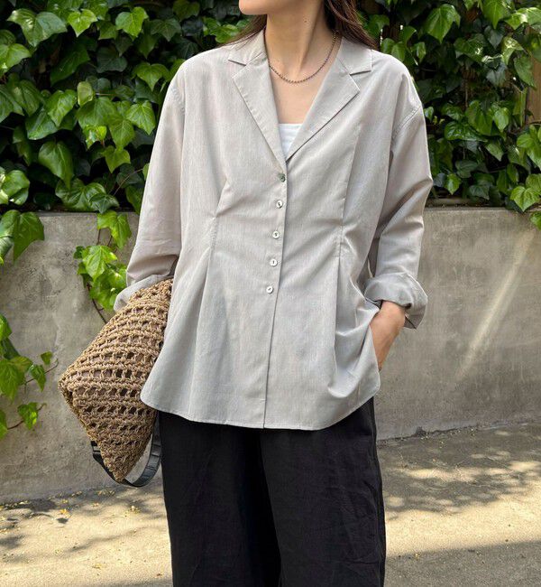 fredy emue「【人気アイテムの夏バージョン】リネン混シアーテーラードシャツ」|シャツ・ブラウス|ライトグレー