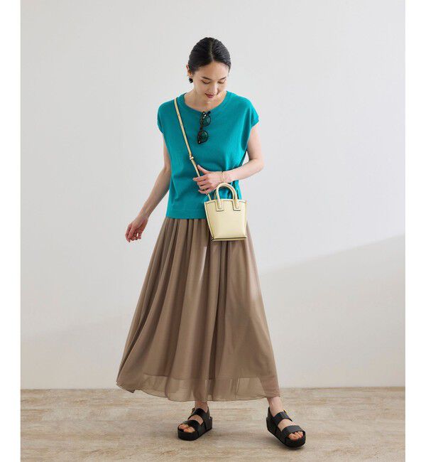 ROPE「【洗える】オーガニックコットンハイゲージフレンチスリーブニット」|ニット・セーター|