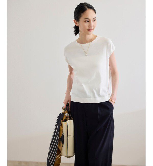 ROPE「【洗える】オーガニックコットンハイゲージフレンチスリーブニット」|ニット・セーター|