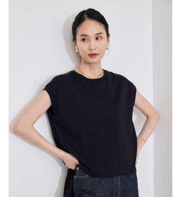 ROPE「【洗える】オーガニックコットンハイゲージフレンチスリーブニット」|ニット・セーター|