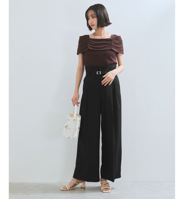 VIS「【新色追加】【防シワ/接触冷感】ベルトディテールタックワイドスラックスパンツ」|スラックス|