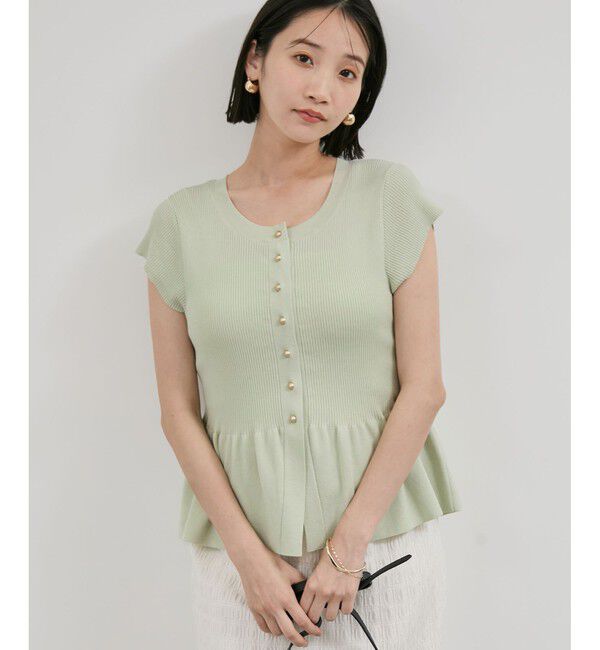 VIS「【アンチピリング/洗える】美SMARTショートスリーブペプラムニット」|ニット・セーター|