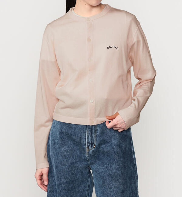 ORCIVAL「ORCIVAL | コットンナイロン シースルー 長袖クルーネックカーディガン WOMEN」|カーディガン|PINK系1