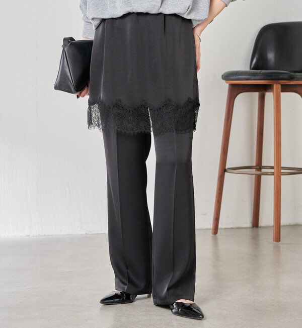  「【セットアイテム】サテンレースレイヤードパンツ/レイヤード」|チノ|ブラック