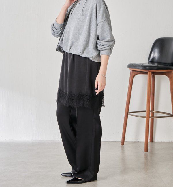  「【セットアイテム】サテンレースレイヤードパンツ/レイヤード」|チノ|