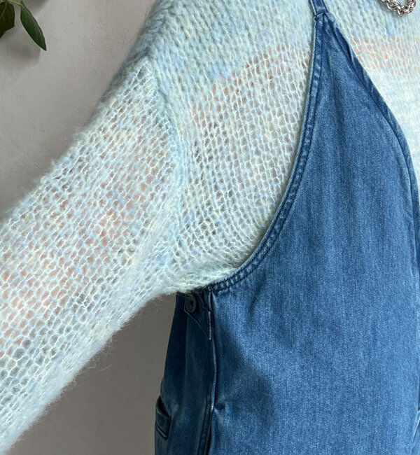  「細紐デニムフロントジップサロペット」|ワンピース|