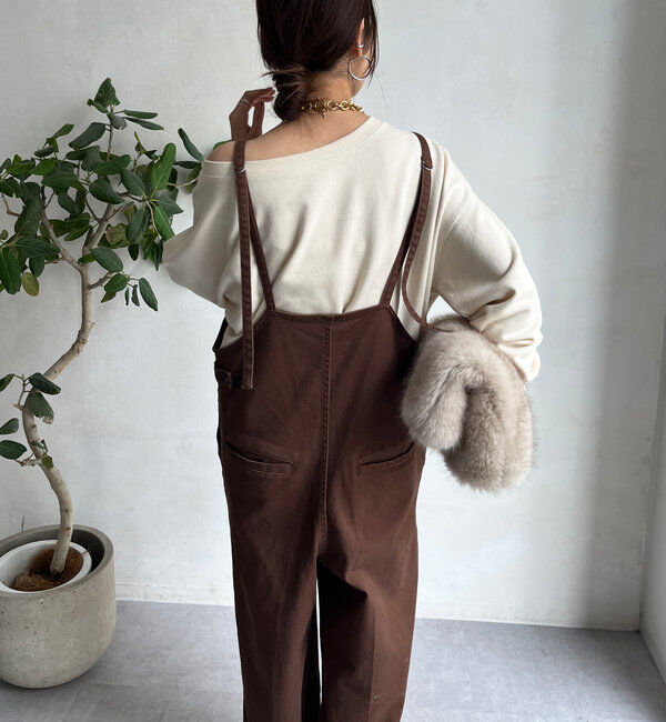  「細紐デニムフロントジップサロペット」|ワンピース|