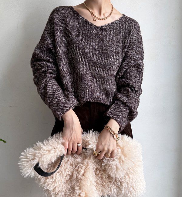  「ウールメランジ鹿の子プルオーバー」|ニット・セーター|ブラウン