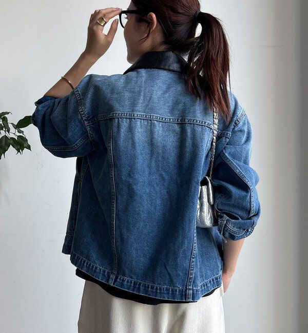  「【襟の取り外しが可能！】レザーカラーデニムジャケット」|ブルゾン・スタジャン|