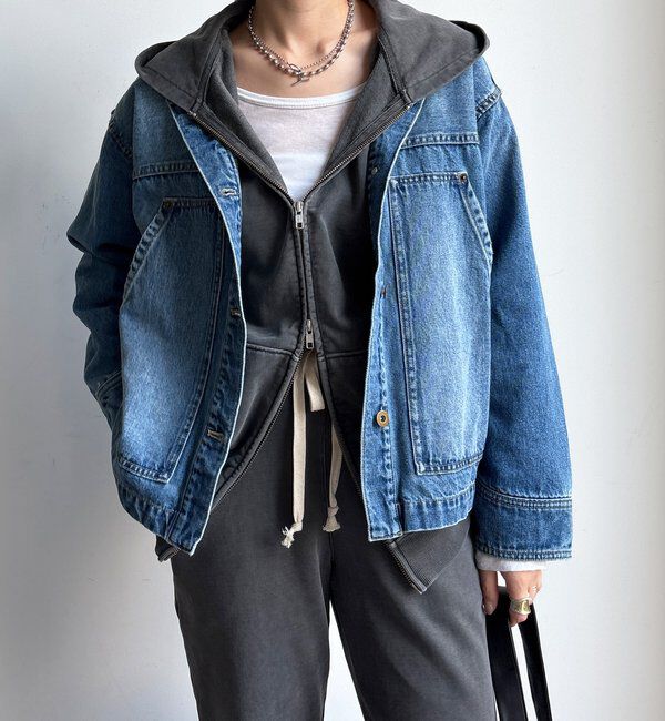  「【襟の取り外しが可能！】レザーカラーデニムジャケット」|ブルゾン・スタジャン|