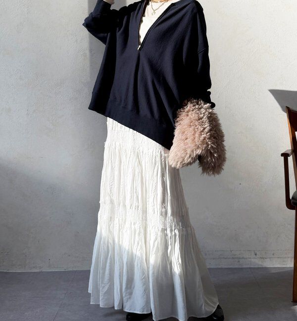  「レース切替ワッシャースカート」|スカート|