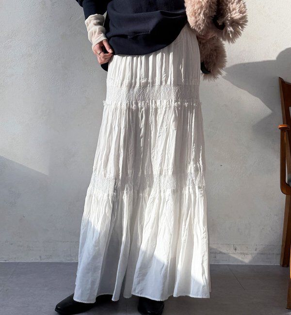  「レース切替ワッシャースカート」|スカート|