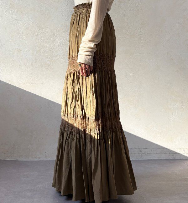  「レース切替ワッシャースカート」|スカート|