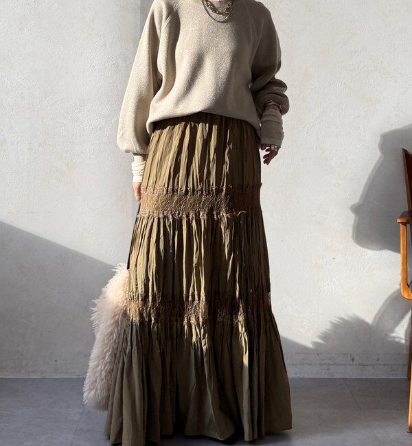  「レース切替ワッシャースカート」|スカート|