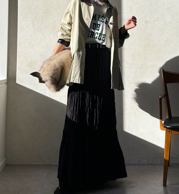  「レース切替ワッシャースカート」|スカート|