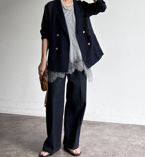  「ハイウエストダブルボタンデニム」|デニム|