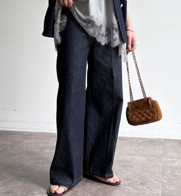  「ハイウエストダブルボタンデニム」|デニム|