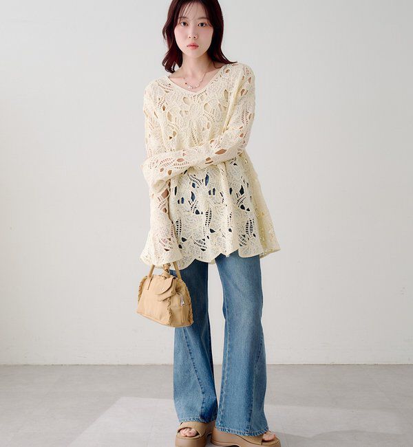  「透かしあみレースミニワンピース」|ワンピース|