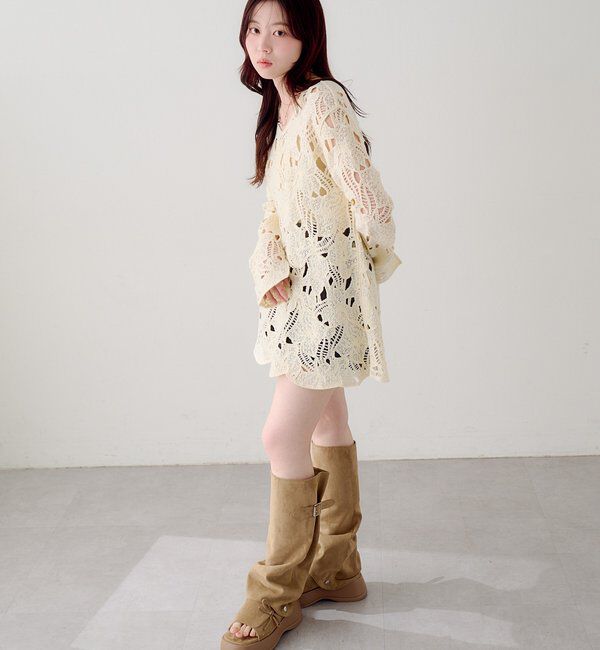  「透かしあみレースミニワンピース」|ワンピース|