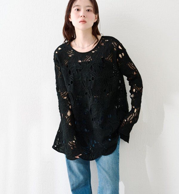  「透かしあみレースミニワンピース」|ワンピース|ブラック