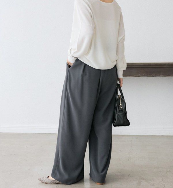  「【ウォッシャブル】【シーズンレスで使える】タックワイドスラックス」|チノ|