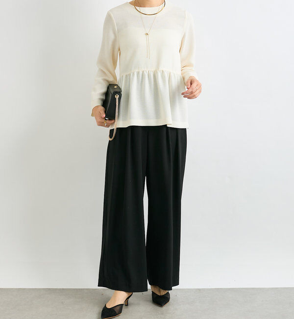  「【ウォッシャブル】【シーズンレスで使える】タックワイドスラックス」|チノ|