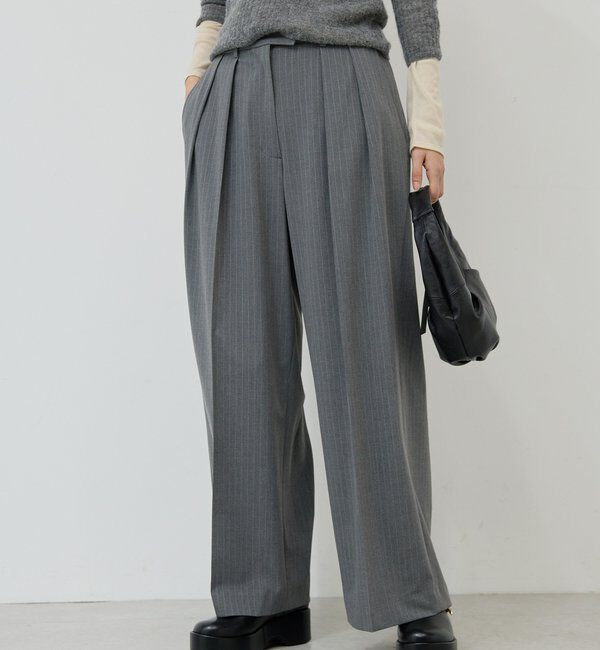  「【手洗い可能】【3サイズ展開】ストライプダブルタックパンツ」|チノ|