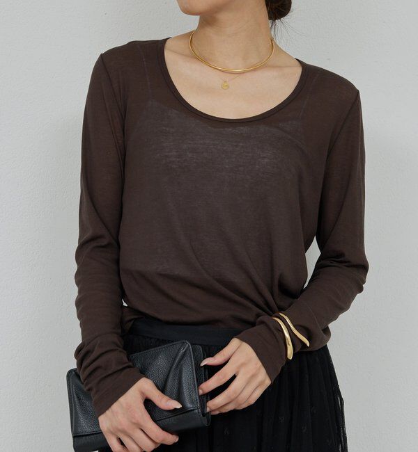  「シアーUネックロンT」|Tシャツ・カットソー|ブラウン
