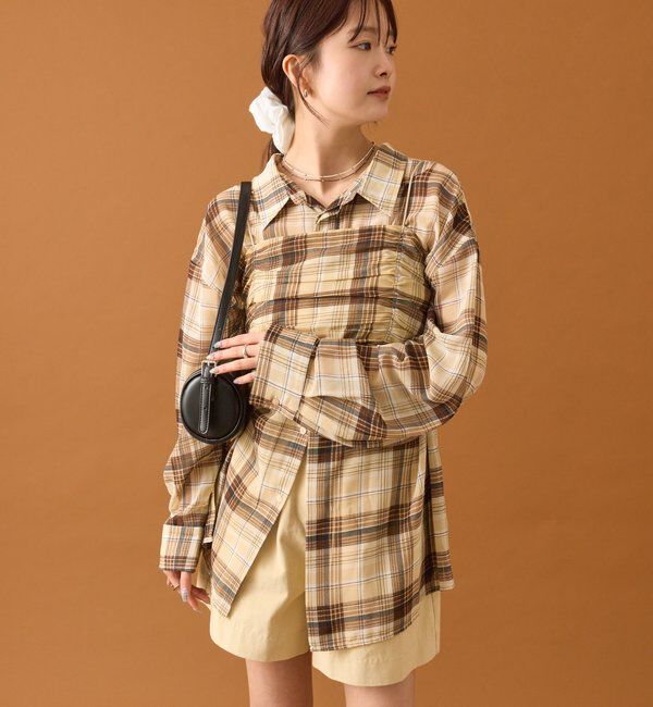  「【着こなし豊富◎】チェックビスチェSETビッグシャツ」|シャツ・ブラウス|
