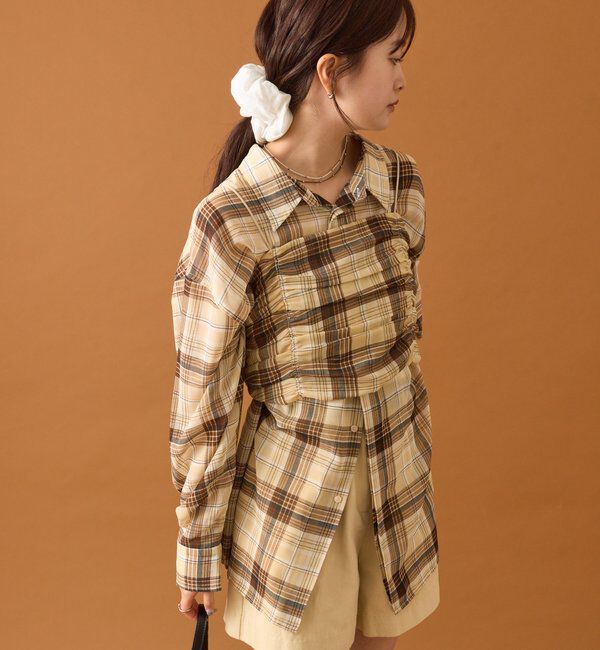  「【着こなし豊富◎】チェックビスチェSETビッグシャツ」|シャツ・ブラウス|