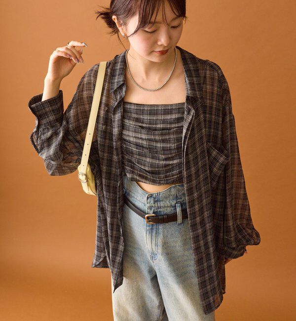  「【着こなし豊富◎】チェックビスチェSETビッグシャツ」|シャツ・ブラウス|