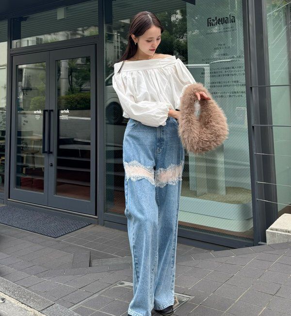  「レース切替デニム」|デニム|