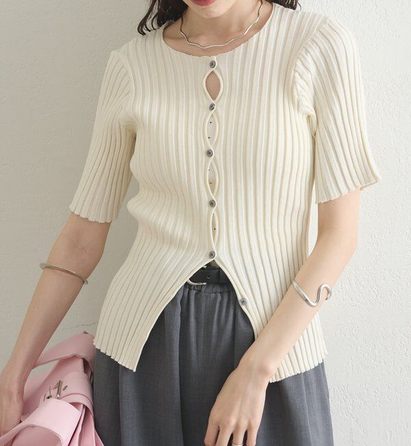  「ラウンドスリット半袖カーディガン」|カーディガン|