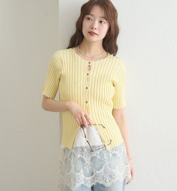  「ラウンドスリット半袖カーディガン」|カーディガン|