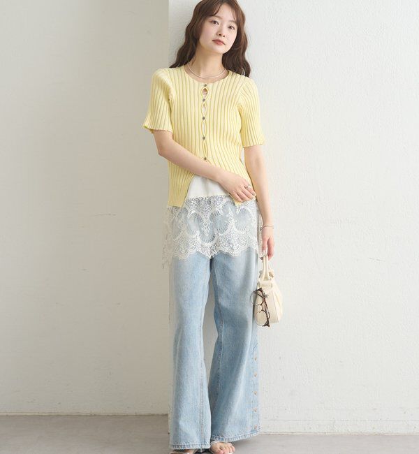  「ラウンドスリット半袖カーディガン」|カーディガン|