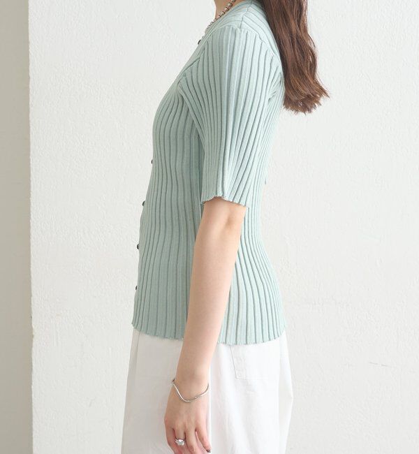  「ラウンドスリット半袖カーディガン」|カーディガン|