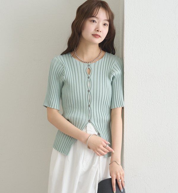  「ラウンドスリット半袖カーディガン」|カーディガン|