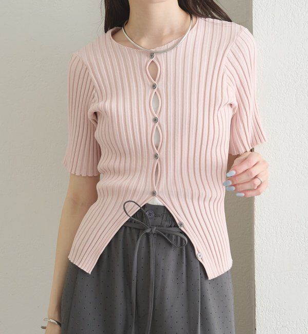  「ラウンドスリット半袖カーディガン」|カーディガン|