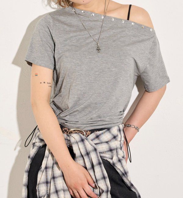  「ワンオフショルスタッズドロストTEE」|Tシャツ・カットソー|