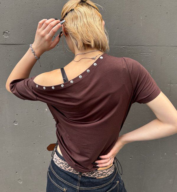  「ワンオフショルスタッズドロストTEE」|Tシャツ・カットソー|