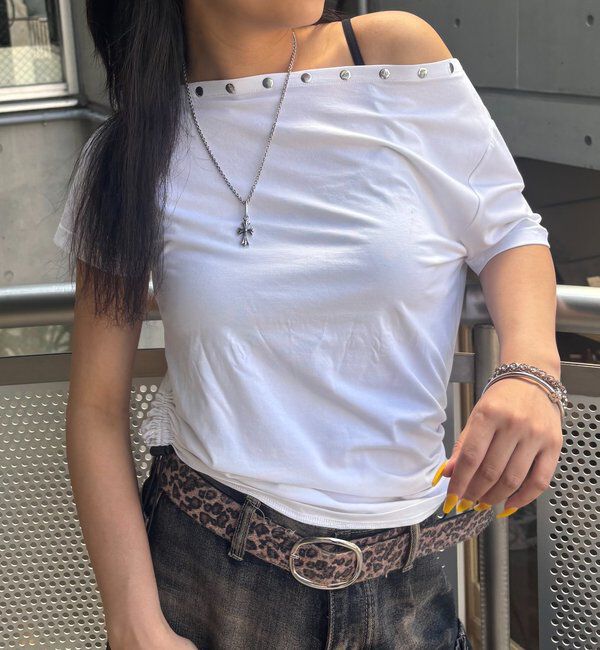  「ワンオフショルスタッズドロストTEE」|Tシャツ・カットソー|