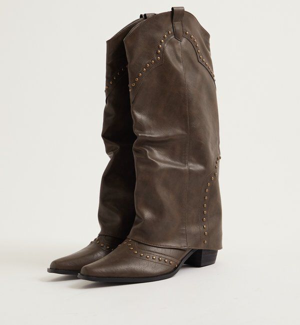  「スタッズロングブーツ」|ロングブーツ|ブラウン