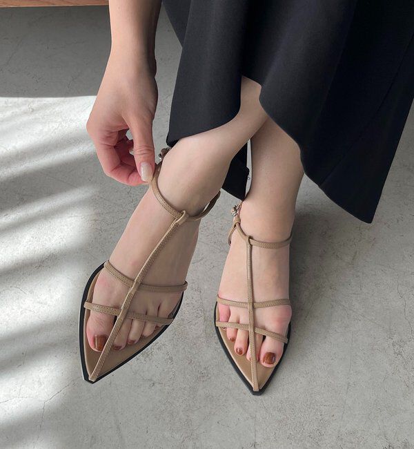  「Tストラップサンダル」|その他|ベージュ