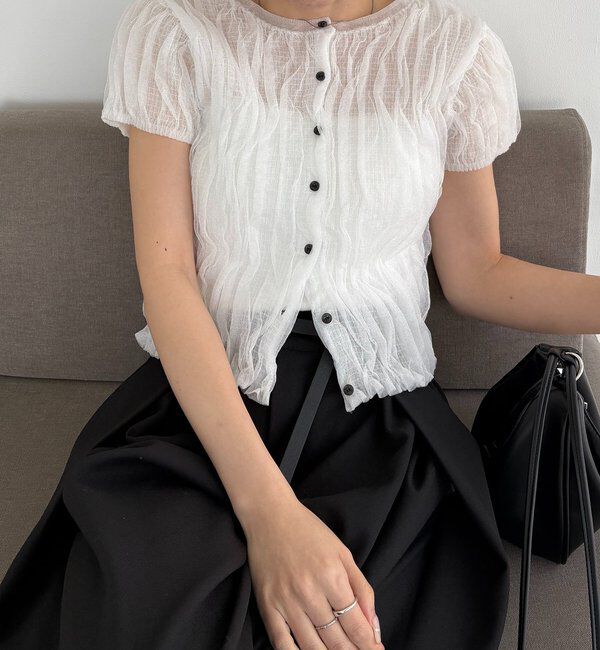  「シャーリング半袖カーディガン」|カーディガン|ホワイト