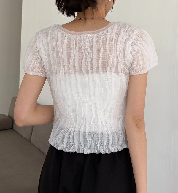  「シャーリング半袖カーディガン」|カーディガン|