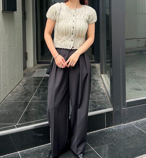  「シャーリング半袖カーディガン」|カーディガン|