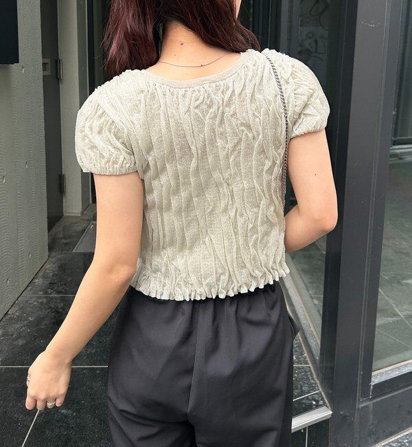  「シャーリング半袖カーディガン」|カーディガン|